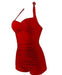Century Star Women's Retro Halter Top Vintage Inspired Boy-Leg One Piece Ruched Monokinis Swimsuit Bathing Suits Vacation Red XX-Large (US 10-12) Women's Swimwear Century Star 