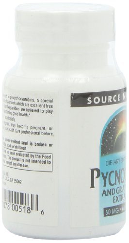 Source Naturals Pycnogenol with Grape Seed Extract 50mg (Formerly Proanidin 50) Herbal Antioxidant and Anti-Infammatory French Maritime Pine Bark Extract Promotes Vascular Health - 60 Tablets Supplement Source Naturals 