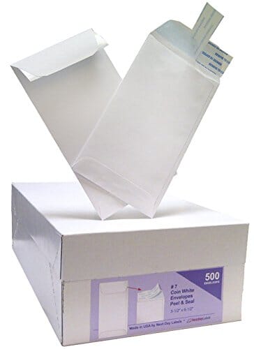 #7 Coin White Envelope for Small Parts, Cash, Jewelry Etc, 500 Per Box (500 Peel & Seal) Office Product Next Day Labels 