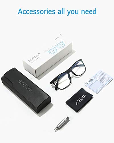 ANRRI Blue Light Blocking Glasses for Computer Use, Anti Eyestrain Lens Lightweight Frame Eyeglasses, Black, Men/Women Apparel ANRRI 