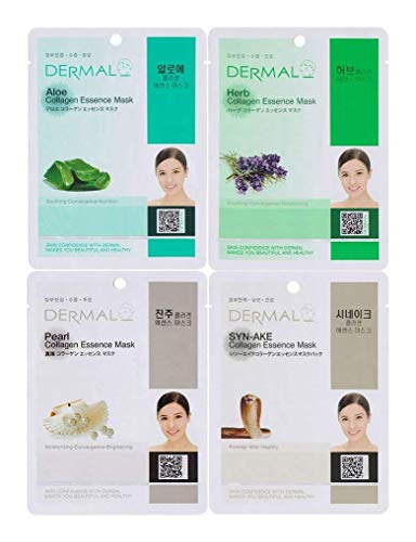 DERMAL 16 Combo Pack A Collagen Essence Full Face Facial Mask Sheet - The Ultimate Supreme Collection for Every Skin Condition Day to Day Skin Concerns. Nature Made Freshly Packed Korean Face Mask Skin Care DERMAL 
