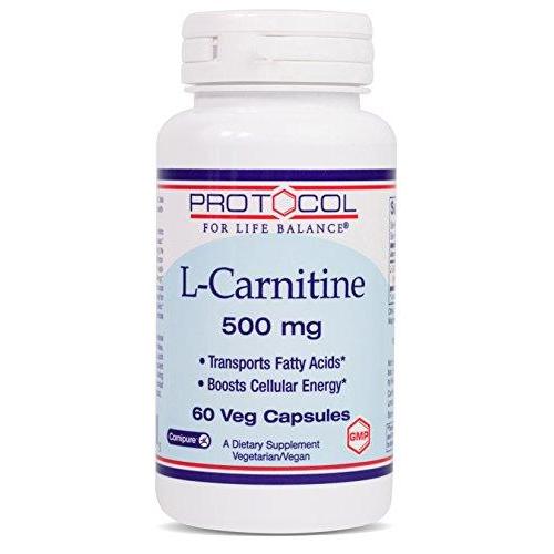Protocol For Life Balance - L-Carnitine 500 mg - Transports Fatty Acids and Boosts Cellular Energy with Balanced Nutrition for Improved Performance & Recovery - 60 Veg Caps Supplement Protocol For Life Balance 