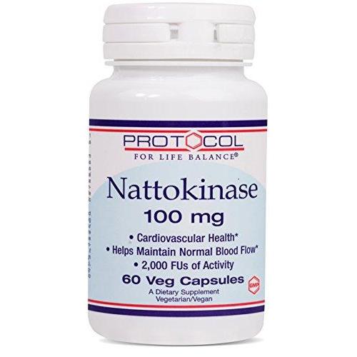 Protocol For Life Balance - Nattokinase 100 mg - 2,000 Fibrinolytic Units of Enzyme Activity to Support Heart Health, Circulation, & Normal Blood Flow, Enhanced Formula Supplement - 60 Veg Capsules Supplement Protocol For Life Balance 