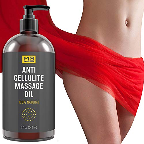 M3 Naturals Anti Cellulite Massage Oil All Natural Essential Oils Treatment Firms Tightens Tones Regenerates Moisturizes Targets Unwanted Fat Tissues 8 FL OZ Skin Care M3 Naturals 