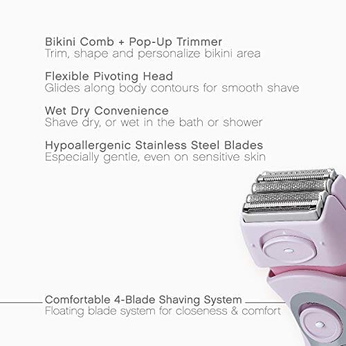Panasonic Electric Shaver for Women, Cordless 4 Blade Razor, Bikini Trimmer Attachment, Pop-up Trimmer, Wet Dry Operation, Close Curves – ES2216PC Beauty Panasonic 