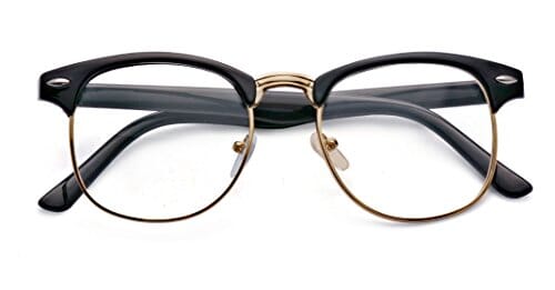Outray Vintage Retro Classic Half Frame Horn Rimmed Clear Lens Glasses for Men Women 2135c1 Black/Gold Shoes Outray 