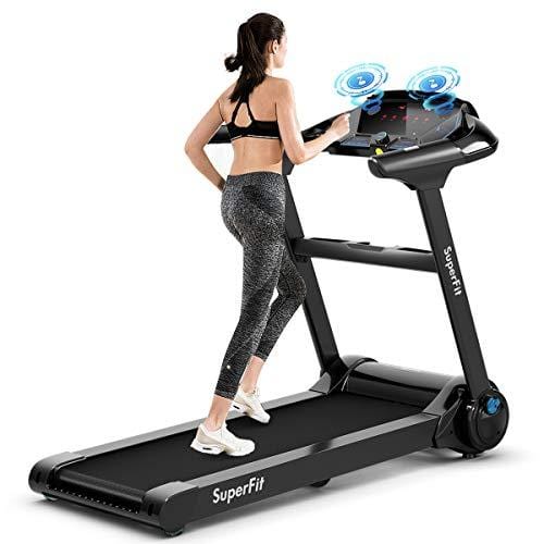 GYMAX Folding Treadmill, Electric Motorized Running Walking Machine with Bluetooth Speaker, Heart Rate Sensor & LED Touch Display, 2.25HP Silent Treadmill for Home/Gym (Black) Sports GYMAX 