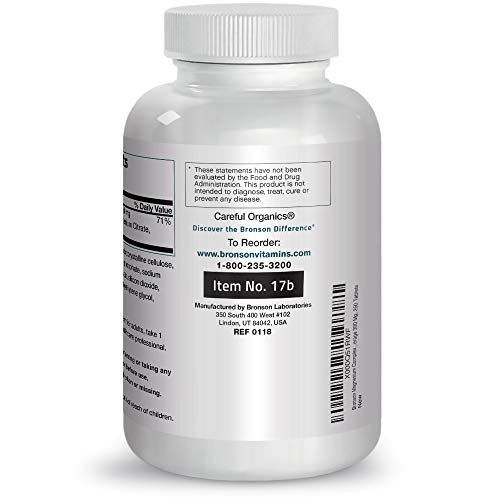 Bronson Magnesium Complex Maximum Coverage 300 Mg Magnesium Oxide Magnesium Citrate Magnesium Carbonate, Non-GMO, Gluten Free and Soy Free Formula, 250 Tablets Supplement Bronson 