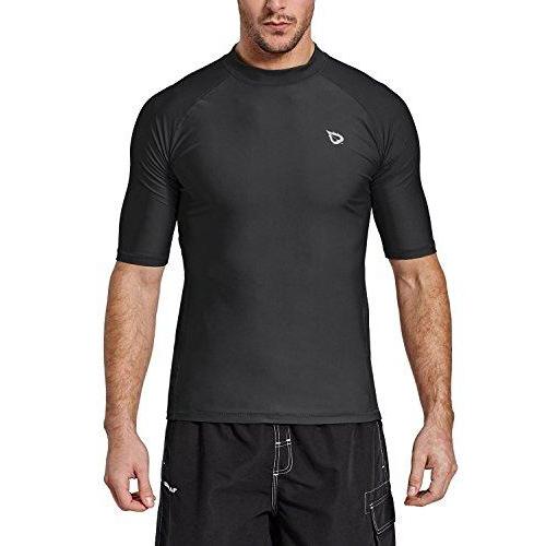 Baleaf Men's Short Sleeve Rashguard Swim Shirt UPF 50+ Sun Protection Rash Guard Black Size L Activewear Baleaf 