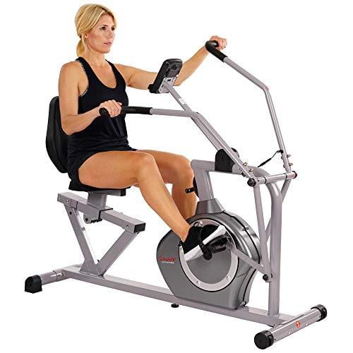 Sunny Health & Fitness Magnetic Recumbent Bike Exercise Bike, 350lb High Weight Capacity, Cross Training, Arm Exercisers, Monitor, Pulse Rate Monitoring - SF-RB4708 Sports Sunny Health & Fitness 