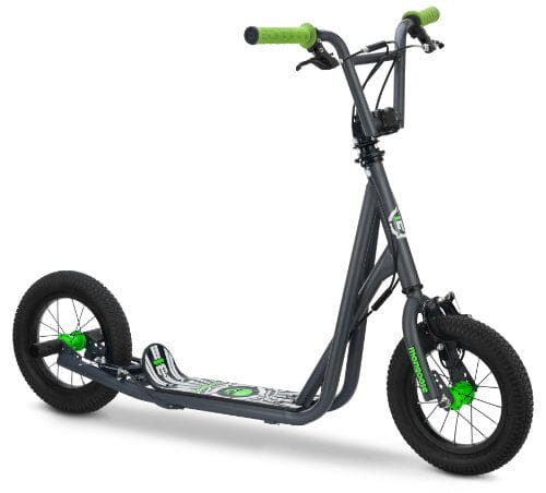 Mongoose Expo Scooter, Featuring Front and Rear Caliper Brakes and Rear Axle Pegs with 12-Inch Inflatable Wheels, Green/Grey Outdoors Mongoose 
