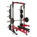 Lifeline Commercial Half Rack - 10 Olympic Plate Storage Horns, 4 Vertical Barbell Storage Tubes, Resistance Band Hooks, Multi-Grip Pull-Up Bar (Dip Station & Weights not Included), Black/Red (LLCHR) Sports Lifeline 