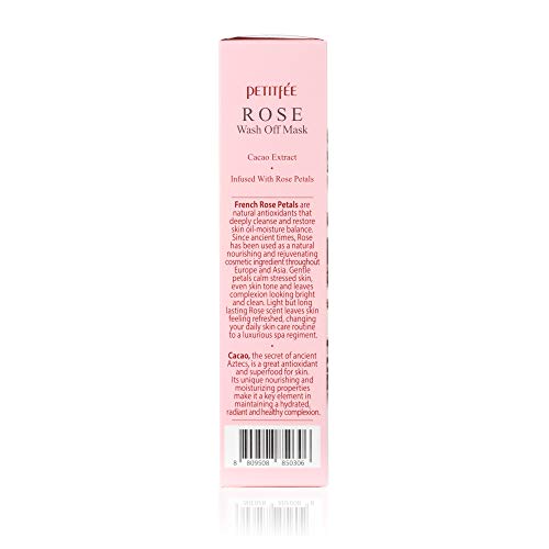 Petitfee Rose Wash Off Mask with Antioxidants, Vitamins, and Rose Extracts that Boosts Collagen Production - Can Reduce the Appearance of Dark Spots to Maintain Youthful Skin, 3.52 oz Skin Care Petitfee 