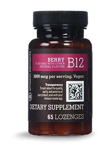 Amazon Elements Vitamin B12 Methylcobalamin 5000mcg, 65 Berry Flavored Lozenges, 2 month supply Supplement Amazon Elements 