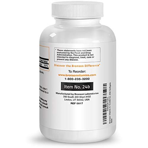 Bronson Vitamin A 10,000 IU Premium Non-GMO Formula, 250 Softgels Supplement Bronson 