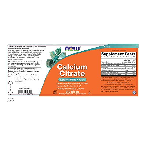 NOW Calcium Citrate,250 Tablets Supplement NOW Foods 