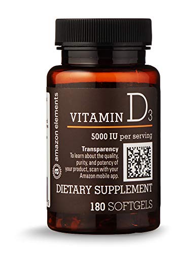 Amazon Elements Vitamin D3, 5000 IU, 180 Softgels, 6 month supply Supplement Amazon Elements 