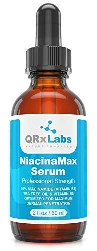 NiacinaMax Serum with 10% Niacinamide (Vitamin B3), Tea Tree Oil, Calendula Extract, Allantoin and Vit. B5 & E – Enhanced Dermal Penetration – Shrinks Pores & Reduces Blemishes on Skin – 2 oz / 60 ml Skin Care QRxLabs 