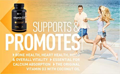 High Potency Vitamin D3 (5000iu) enhanced with Coconut Oil for Better Absorption ~ Bone, Joint and Immune system support ~ Non-GMO & Gluten Free, 360 Mini Liquid Softgels Supplement Sports Research 