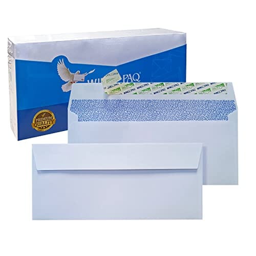 #10 White Security Tinted Peel & Seal Business Mailing Envelopes WINPAQ Brand, Windowless Design 4-1/8 x 9-1/2 Inches, 24lb - 100 Count, perfect for mailing documents, letters, invoices and statements Office Product WIN PAQ 