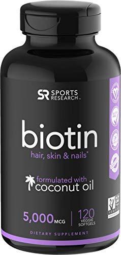 Biotin infused with organic virgin coconut oil - 5000iu (120 veggie-softgels) Supplement Sports Research 