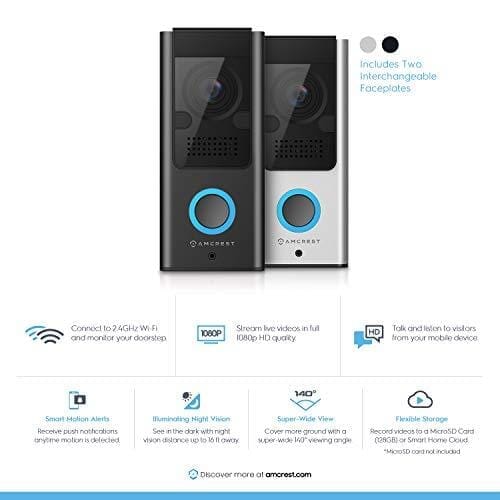 Amcrest 1080P Video Doorbell Camera Pro, Outdoor Smart Home 2.4GHz Wireless WiFi Doorbell Camera w/Micro SD Card, PIR Motion Detector, RTSP, IP55 Weatherproof, 2-Way Audio, 140º Wide-Angle Wi-Fi AD110 Electronics Amcrest 