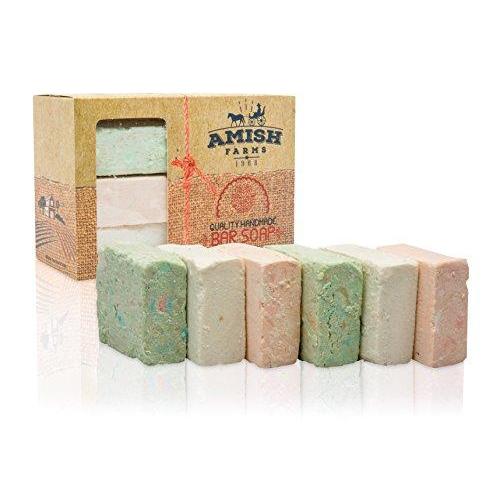 Amish Farms Handmade Bar Soap, Natural Ingredients, Cold Pressed, Carcinogen Free, 6 Ounce - 6 Pack Gift Box (6 Bars) Natural Soap Amish Farms 