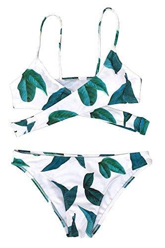 CUPSHE Women's Fresh Leaves Printing Cross Padding Bikini Set (S) Women's Swimwear CUPSHE 
