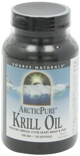 Source Naturals ArcticPure Krill Oil 500mg, Premium Omega-3 for Heart, Brain, and PMS, 120 Softgels Supplement Source Naturals 