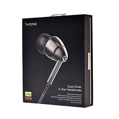 1MORE Quad Driver in-Ear Earphones Hi-Res High Fidelity Headphones Warm Bass, Spacious Reproduction, High Resolution, Mic in-Line Remote Smartphones/PC/Tablet - Silver/Gray Electronics 1MORE 