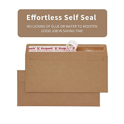 Xxcxpark 120 PCS #10 Brown Self Seal Kraft 4-1/8 x 9-1/2 inches Security Envelopes, Windowless Invisible Envelopes Super Strong Quick Seal Envelopes Security Tint Pattern Secure Office Product Xxcxpark 