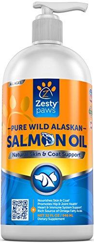 Pure Wild Alaskan Salmon Oil for Dogs & Cats - Supports Joint Function, Immune & Heart Health - Omega 3 Liquid Food Supplement for Pets - All Natural EPA + DHA Fatty Acids for Skin & Coat - 32 FL OZ Animal Wellness Zesty Paws 
