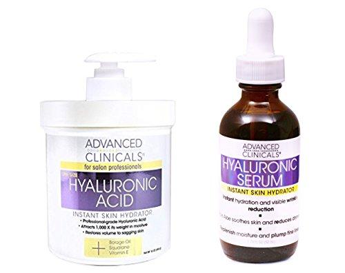 Advanced Clinicals Hyaluronic Acid Cream and Hyaluronic Acid Serum skin care set! Instant hydration for your face and body. Targets wrinkles and fine lines. Spa size 16oz cream and large 1.75oz serum. Skin Care Advanced Clinicals 