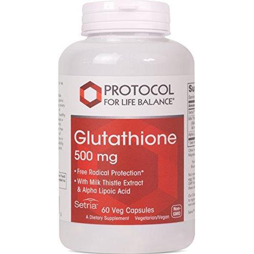Protocol For Life Balance - Glutathione 500mg - Supports Cellular Free Radical Protection and Detoxification with Milk Thistle Extract & Alpha Lipoic Acid - 60 Veg Capsules Supplement Protocol For Life Balance 