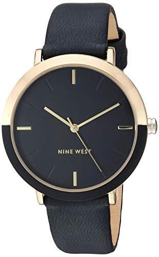 Nine West Women's Gold-Tone and Black Strap Watch, NW/2346GPBK Watch NINE WEST 