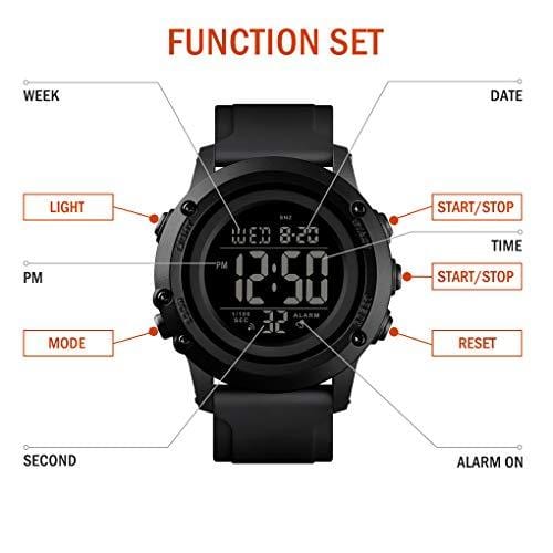 Men's Digital Sports Watch Large Face Waterproof Wrist Watches for Men with Stopwatch Alarm LED Back Light Watch CKE 
