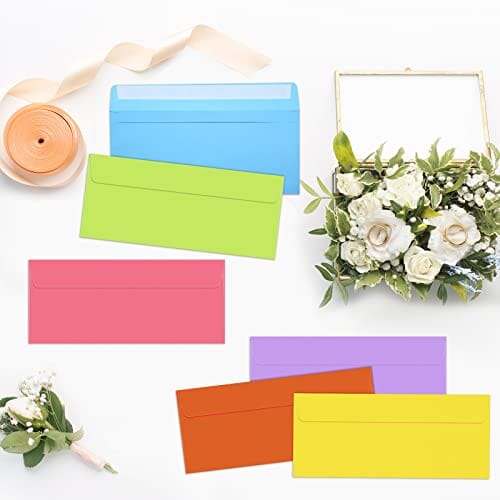 500 Pcs Colorful #10 Business Envelopes Adhesive Standard Envelopes Colored Envelopes for Office Checks Invoices Letters Letterhead Invitations Announcements, 4-1/8 x 9-1/2'', Assorted 10 Colors Office Product Outus 