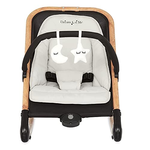 Dream on Me Rock with me 2-in-1 Rocker and Stationary Seat | Compact Portable Infant Rocker with Removable Toys Bar & Hanging Toys in Black & Grey Baby Product Dream On Me 