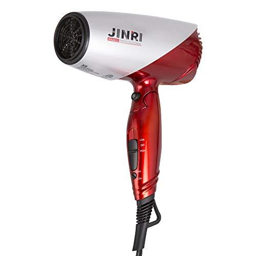 JINRI 1875W Travel Hair Dryer Dual Voltage Blow Dryer Dc Motor Foldable Handle Lightweight Negative Ionic Folding Hair Dryer (Silver Red) Hair Dryer Jinri 