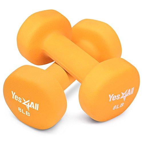 8 lbs Dumbbells Neoprene with Non Slip Grip – Great for Total Body Workout – Total Weight: 16 lbs (Set of 2) Sport & Recreation Yes4All 