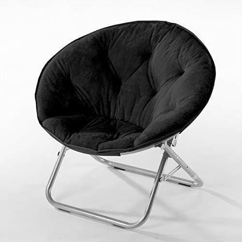 Urban Shop Faux Fur Saucer Chair with Metal Frame, One Size, Black Toy Urban Shop 