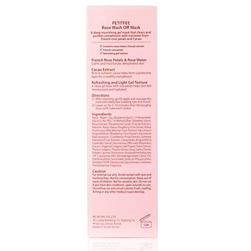 Petitfee Rose Wash Off Mask with Antioxidants, Vitamins, and Rose Extracts that Boosts Collagen Production - Can Reduce the Appearance of Dark Spots to Maintain Youthful Skin, 3.52 oz Skin Care Petitfee 