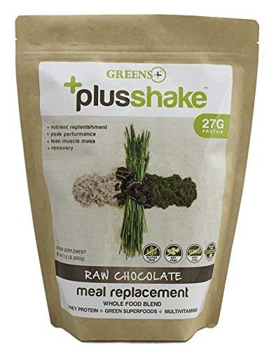 Greens+ PlusShake Raw Chocolate Grass Fed Whey Protein Powder - Meal Replacement | Non-GMO | Gluten & Soy Free | Dietary Supplement | Green Superfood + Multi-Vitamins | 27g Protein | 1.5 lb Bag Supplement Greens+ 