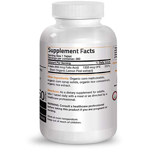 Bronson Organic Folic Acid, USDA Certified & Vegetarian, Ultimate Prenatal Vitamin, 360 Tablets Supplement Bronson 
