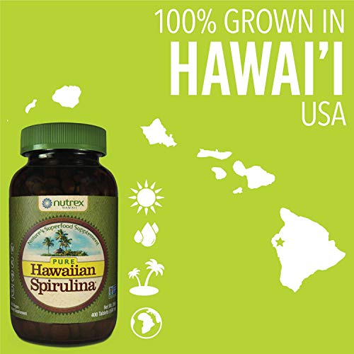 Pure Hawaiian Spirulina - 500mg tablets 400 count – Boosts Energy and Supports Immunity – Vegan, Non GMO – Natural Superfood Grown in Hawaii Supplement NUTREX HAWAII 