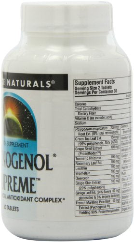 Source Naturals Pycnogenol Supreme 50mg Berry and Botanical Antioxidant Complex for a Broad Range of Free Radical Protection Packed with 500mg Added Vitamin C - 60 Tablets Supplement Source Naturals 