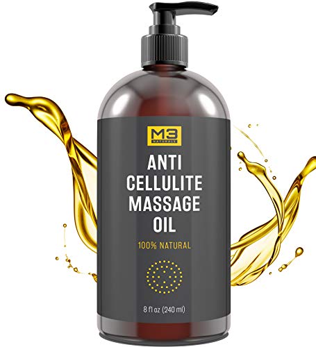 M3 Naturals Anti Cellulite Massage Oil All Natural Essential Oils Treatment Firms Tightens Tones Regenerates Moisturizes Targets Unwanted Fat Tissues 8 FL OZ Skin Care M3 Naturals 