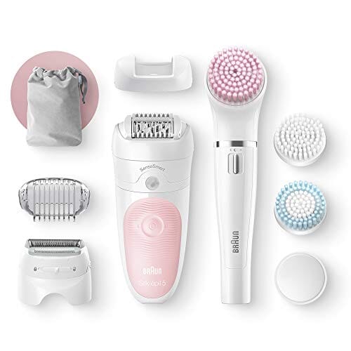 Braun Epilator, Hair Removal for Women, SE5-895, Includes Shaver and Facial Cleansing Exfoliator Brush Attachments, Waterproof, Cordless and Rechargeable Beauty Braun 