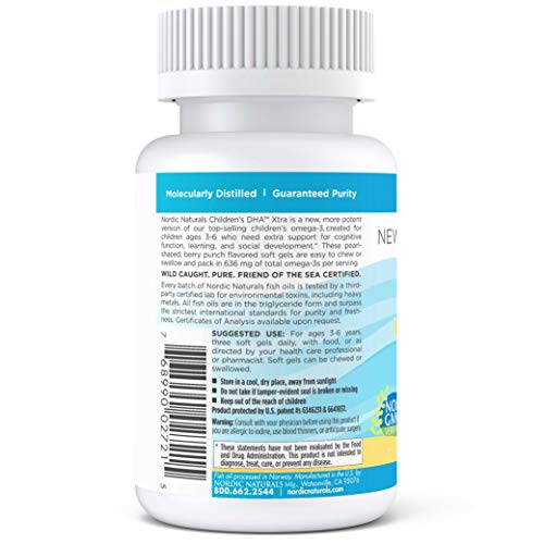 Nordic Naturals Children's DHA Xtra - Potent Omega 3 Formula with Twice The DHA for Kid's Cognitive Development, Learning and Mood, Berry Punch, Softgel - 90 Count Supplement Nordic Naturals 
