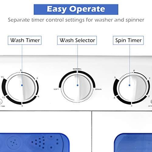 Giantex Portable Mini Compact Twin Tub Washing Machine 17.6lbs Washer Spain Spinner Portable Washing Machine, Blue+ White Major Appliances Giantex 